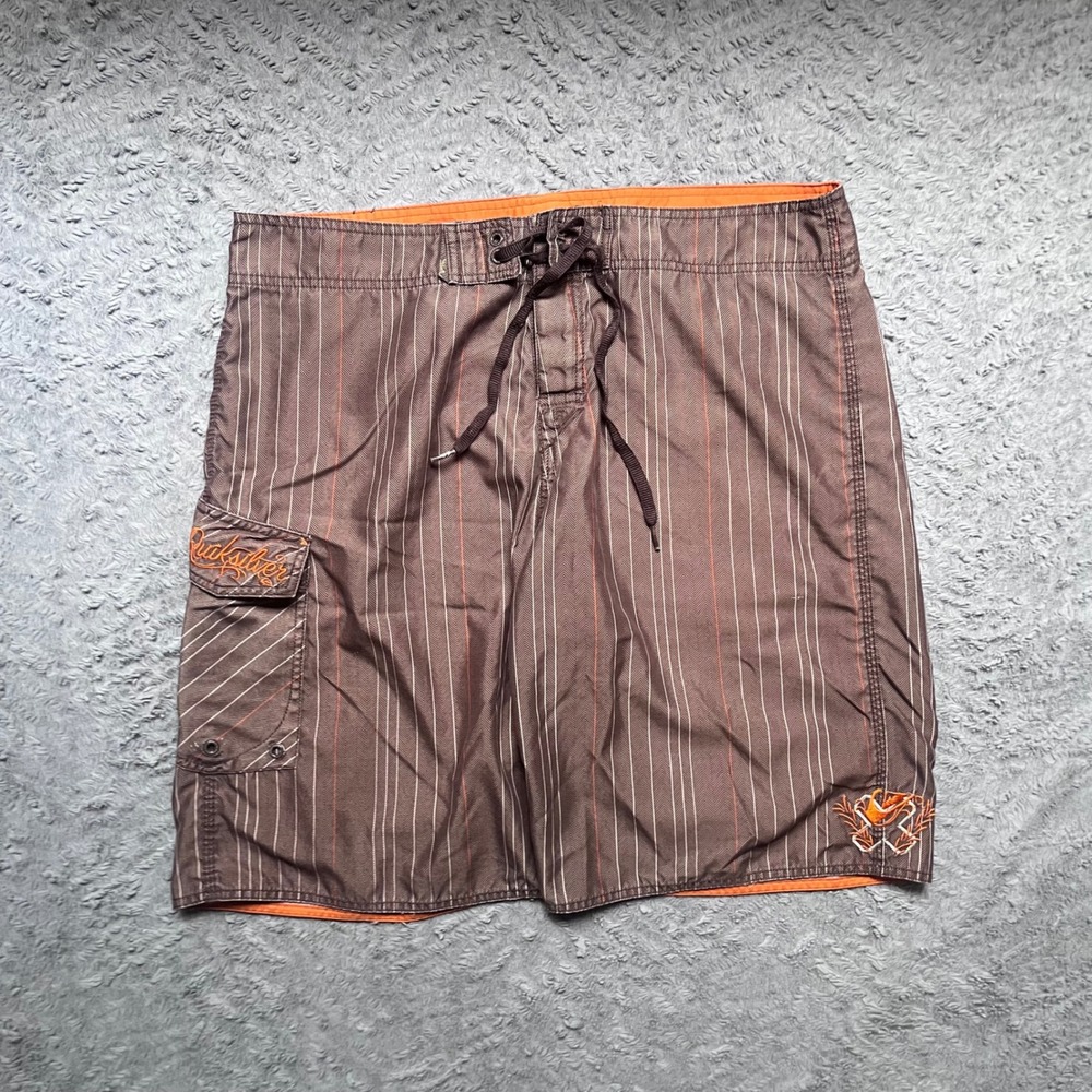Quiksilver Y2K Surfwear Herringbone Mens Board Shorts Brown & Orange Cargo Sz 36